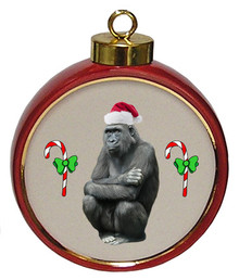 Gorilla Ceramic Red Drum Christmas Ornament
