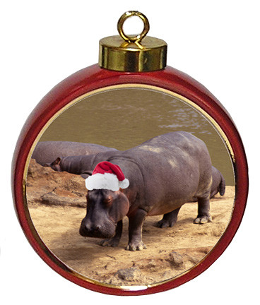Hippo Ceramic Red Drum Christmas Ornament