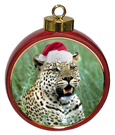 Leopard Ceramic Red Drum Christmas Ornament
