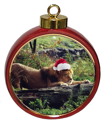Lion Ceramic Red Drum Christmas Ornament