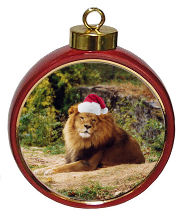 Lion Ceramic Red Drum Christmas Ornament