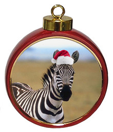 Zebra Ceramic Red Drum Christmas Ornament