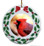 Cardinal Porcelain Holly Wreath Christmas Ornament
