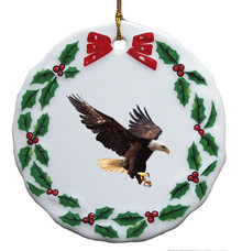 Eagle Porcelain Holly Wreath Christmas Ornament