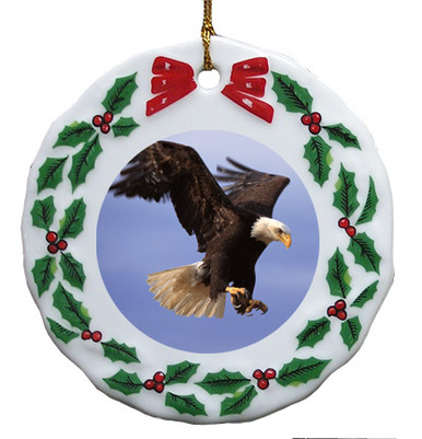Eagle Porcelain Holly Wreath Christmas Ornament