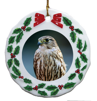 Falcon Porcelain Holly Wreath Christmas Ornament