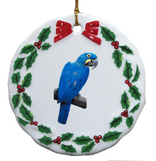 Macaw Porcelain Holly Wreath Christmas Ornament