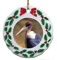 Vulture Porcelain Holly Wreath Christmas Ornament