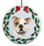 Bulldog Porcelain Holly Wreath Christmas Ornament