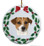 Jack Russell Terrier Porcelain Holly Wreath Christmas Ornament