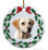 Labrador Retriever Porcelain Holly Wreath Christmas Ornament