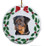 Rottweiler Porcelain Holly Wreath Christmas Ornament