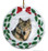 Wolf Porcelain Holly Wreath Christmas Ornament