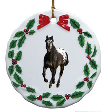 Appaloosa Porcelain Holly Wreath Christmas Ornament