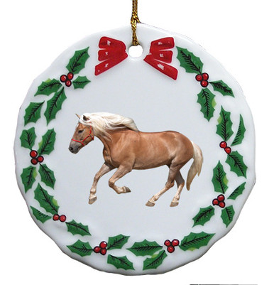 Haflinger Porcelain Holly Wreath Christmas Ornament