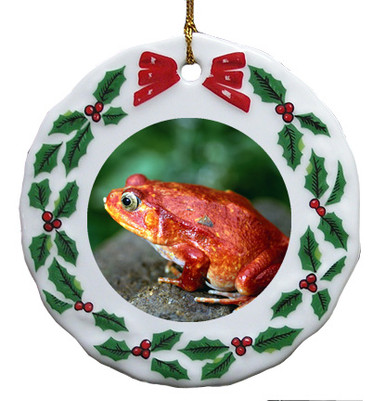 Tomato Frog Porcelain Holly Wreath Christmas Ornament