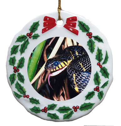 Mangrove Snake Porcelain Holly Wreath Christmas Ornament