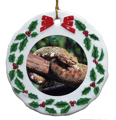Viper Snake Porcelain Holly Wreath Christmas Ornament
