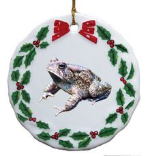 Toad Porcelain Holly Wreath Christmas Ornament