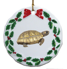 Turtle Porcelain Holly Wreath Christmas Ornament