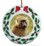 Baboon Porcelain Holly Wreath Christmas Ornament