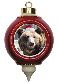 Bear Ceramic Victorian Red and Gold Christmas Ornament