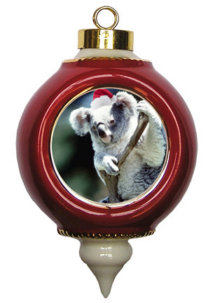 Koala Bear Ceramic Victorian Red and Gold Christmas Ornament