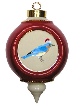 Bluebird Victorian Red and Gold Christmas Ornament