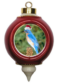 Bluebird Victorian Red and Gold Christmas Ornament
