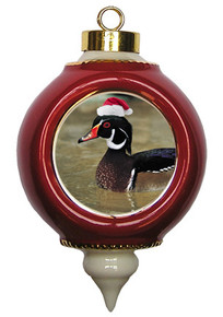 Duck Victorian Red and Gold Christmas Ornament