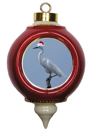 Egret Victorian Red and Gold Christmas Ornament