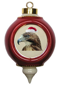 Hawk Victorian Red and Gold Christmas Ornament