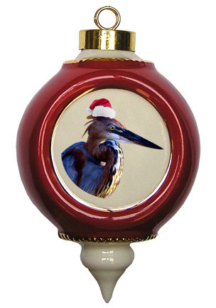 Goliath Heron Victorian Red and Gold Christmas Ornament