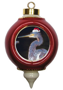 Louisiana Heron Victorian Red and Gold Christmas Ornament