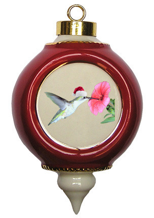 Hummingbird Victorian Red and Gold Christmas Ornament