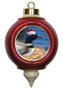 Loon Victorian Red and Gold Christmas Ornament