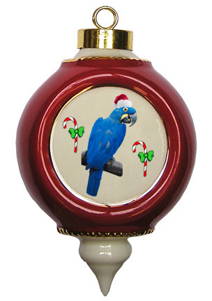Macaw Victorian Red and Gold Christmas Ornament