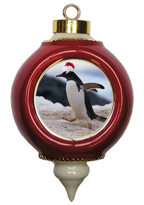 Penguin Victorian Red and Gold Christmas Ornament