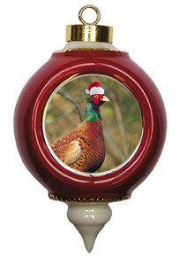 Pheasant Victorian Red and Gold Christmas Ornament