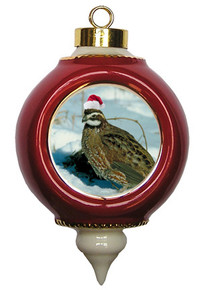 Quail Victorian Red and Gold Christmas Ornament