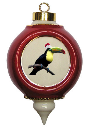 Toucan Victorian Red and Gold Christmas Ornament