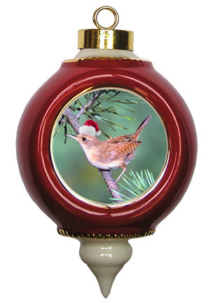 Wren Victorian Red and Gold Christmas Ornament