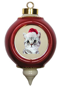 American Shorthair Cat Victorian Red & Gold Christmas Ornament