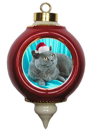 British Shorthair Cat Victorian Red & Gold Christmas Ornament