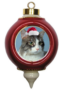 Cat Victorian Red & Gold Christmas Ornament