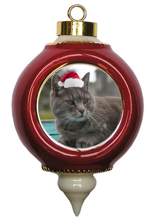 Cat Victorian Red & Gold Christmas Ornament