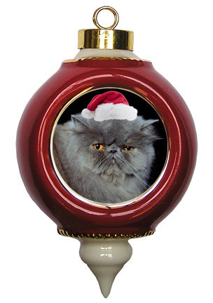 Persian Cat Victorian Red & Gold Christmas Ornament
