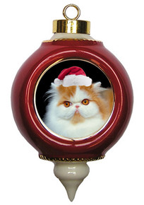 Persian Cat Victorian Red & Gold Christmas Ornament