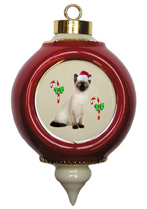 Siamese Cat Victorian Red & Gold Christmas Ornament