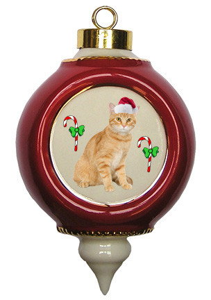 Tabby Cat Victorian Red & Gold Christmas Ornament